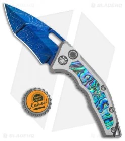 Heretic Knives Medusa Tanto Automatic Knife Ti/Abalone Blued (3" Dama/Recurve) -Knives Online Store Heretic Knives Medusa Tanto Auto Ti Abalone Blue Recurve Damascus BHQ 101700 jr bottlecap
