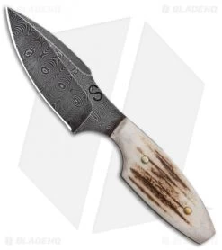 Olamic Cutlery Harpoon Slim Neck Knife Stag (3" Damascus)