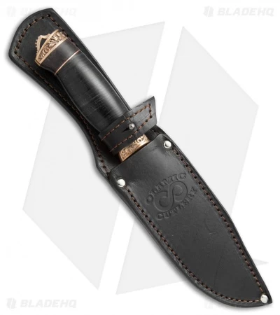 Olamic Voykar HT Fixed Blade Knife Stacked Leather/Bronze (6" Marbled Damascus) 5 Olamic Voykar HT Fixed Blade Knife Stacked Leather/Bronze (6" Marbled Damascus) - Image 3