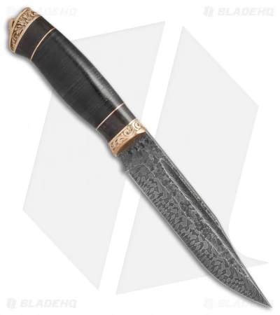 Olamic Voykar HT Fixed Blade Knife Stacked Leather/Bronze (6" Marbled Damascus) 4 Olamic Voykar HT Fixed Blade Knife Stacked Leather/Bronze (6" Marbled Damascus) - Image 2