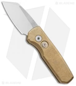 Pro-Tech Runt 5 Reverse Tanto Automatic Knife Stonewashed Brass (1.9" Mirror)