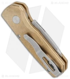 Pro-Tech Runt 5 Reverse Tanto Automatic Knife Stonewashed Brass (1.9" Mirror) 8 Pro-Tech Runt 5 Reverse Tanto Automatic Knife Stonewashed Brass (1.9" Mirror) -Knives Online Store Pro Tech Runt 5 Auto Bronze Aluminum Reverse Tanto Polished BHQ 131663 jr side