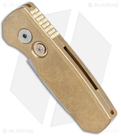 Pro-Tech Runt 5 Reverse Tanto Automatic Knife Stonewashed Brass (1.9" Mirror) 4 Pro-Tech Runt 5 Reverse Tanto Automatic Knife Stonewashed Brass (1.9" Mirror) - Image 2