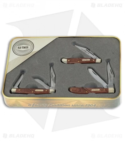 Schrade Old Timer Rosewood Brass 3-Piece Knife Set 1130063 3 Schrade Old Timer Rosewood Brass 3-Piece Knife Set 1130063