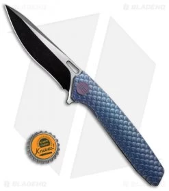 WE Knife Co. 604H Frame Lock Knife Blue Titanium (3.8" Satin, Black) -Knives Online Store WE Knife FL Black Satin Ti Blue WE604H BHQ 67597 jr bottlecap 3