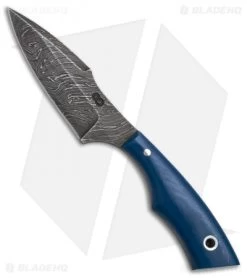 Olamic Cutlery Fixed Blade Neck Knife Blue G-10 (3" Damascus)