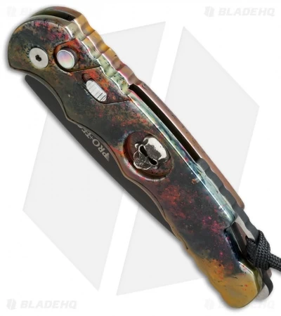 Pro-Tech TR-4 Skull Automatic Knife Gold Splash (4" Black) 4 Pro-Tech TR-4 Skull Automatic Knife Gold Splash (4" Black) - Image 2