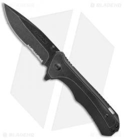 Schrade Drop Point Liner Lock Knife (3.75" Black Serr) SCH501S